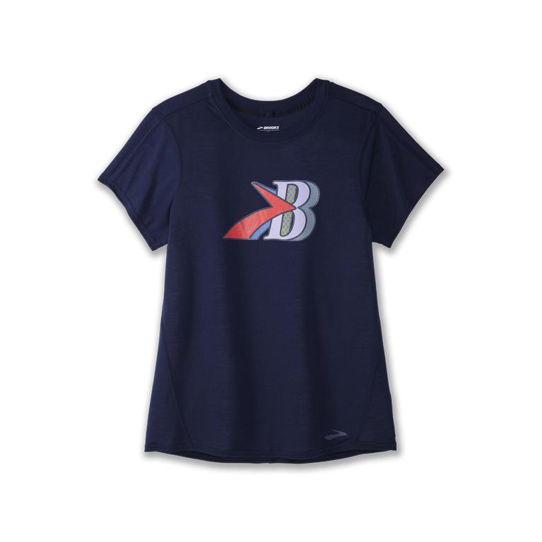 Brooks Distance Graphic - Womens Short Sleeve Running Shirt - Navy/B (29740EFTW)